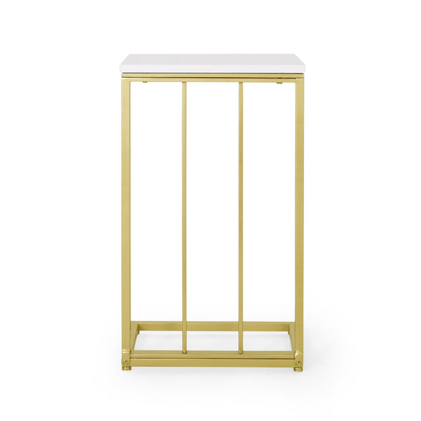 English Elm Christopher Knight Home® - END TABLE Modern Glam C-Shape Side Table with Durable Iron Frame and Sleek MDF Top for Living Rooms Gold+White 66793.00MP2