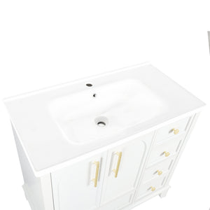 English Elm 35.6" Wide White Ceramic Drop-in Basin with Overflow for Bathroom Vanity W1801P404318