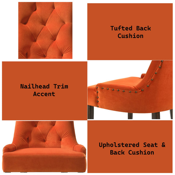 English Elm Farren Orange Velvet Side Chairs Set of 2 — Tufted Back, Nailhead Trim, Plush Cushioning & Sturdy Oak Frame B2726P264600
