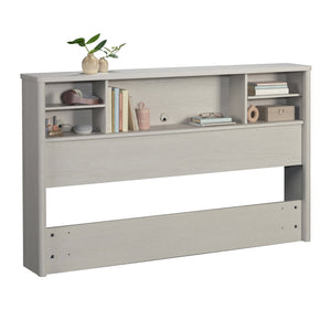 English Elm Full/Queen Bookcase Headboard White — Slim Engineered Wood, 2 Adjustable Shelves, Hidden Cord Access, Easy Assembly B356P402781