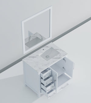 English Elm White Bath Vanity With Carrara Marble Top, Soft-Close Drawers & Coordinating Mirror For Elegant Space B2731S00680-GIGA