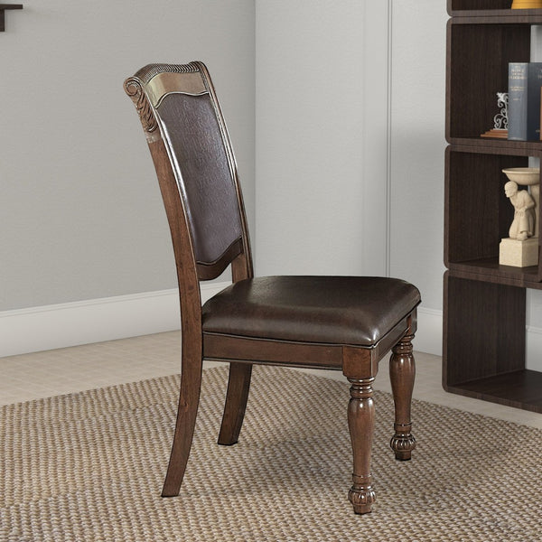 English Elm Wood Frame Carved Camelback Dining Chairs Traditional Leatherette Set for Formal Rooms B056P412646
