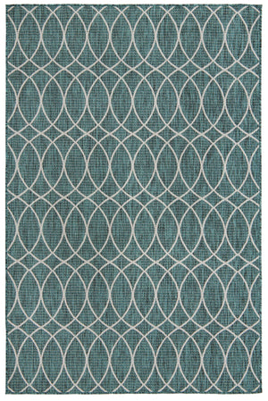 Unique Loom Outdoor Trellis Gitter Machine Made Trellis Rug Teal, Ivory/Gray 5' 3" x 8' 0"