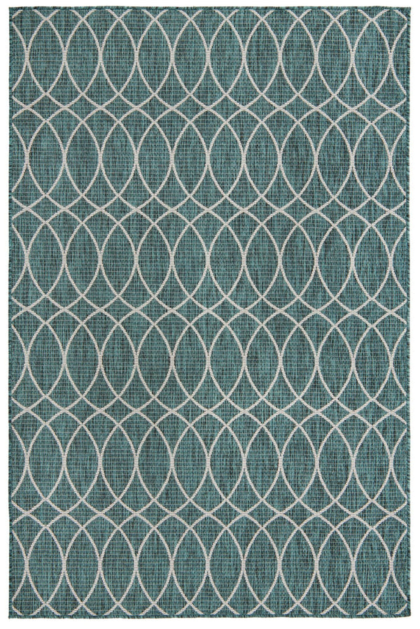 Unique Loom Outdoor Trellis Gitter Machine Made Trellis Rug Teal, Ivory/Gray 5' 3" x 8' 0"