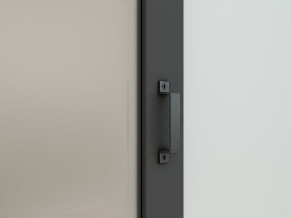 English Elm 30 in Matte Black Steel Sliding Barn Door Frosted Glass Privacy Panel with Hardware B2763P483229