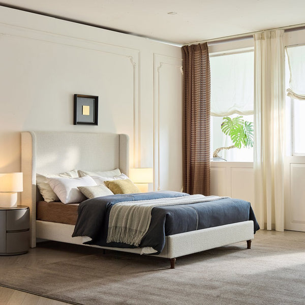 English Elm Harper Upholstered Bed With 54" Tall Headboard, Cream Boucle, Easy Assembly, No Box Spring Needed B083P331957