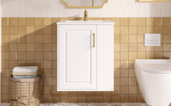 English Elm 20" Floating Bathroom Vanity with Ceramic Sink Soft Close Door and Open Side Shelf N710P332061K