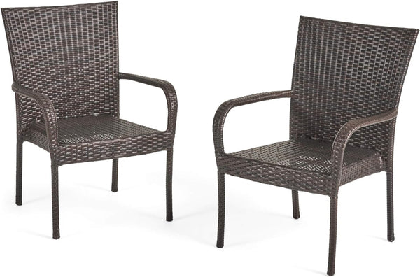 English Elm Christopher Knight Home® - 42135.00BR-1(3pcs) PE Rattan Stackable Dining Chairs Set with Iron Frame, Durable Woven Outdoor Seating Brown N762P421353D