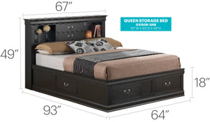 English Elm Traditional Queen Storage Bed with Elegant Finish, Timeless Design, Durable Construction, Built-In Organization Black 18 L x 27 W x 13 H B078S00342