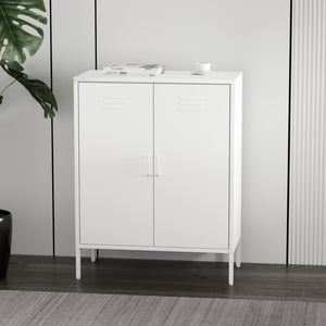 English Elm Naomi Metal Accent Cabinet 32" — Ventilated Double-Door Steel Storage with Adjustable Shelves, Modern Stability White B365P397891