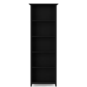 English Elm Acadian Handcrafted 5-Shelf Pine Bookcase in Black – Adjustable Shelves, Tapered Legs, Crown Top B136P238597