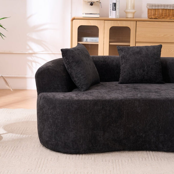 English Elm Crescent-shaped Chenille Sofa Curved Low-back Two-seater with Cloud-like Deep Cushions Black W2012P375746