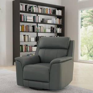 English Elm Oslo Manual Glider Recliner with Genuine Leather, 360° Swivel, High-Density Foam & Hardwood Frame Sapphire Blue B339P411560