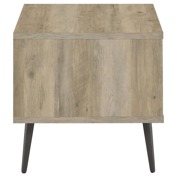 English Elm Balboa Distressed Square Engineered Wood End Table with Open Shelves and Black Metal Legs, Airy Design Pine Wood B062P375554