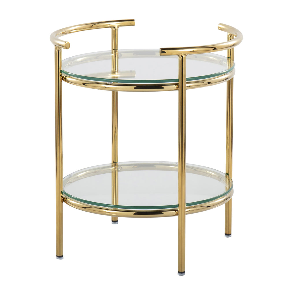 English Elm Rhonda Glam Tiered Side Table in Gold Metal with Clear Glass Tops — Art Deco Accent for Living Room B202P223410