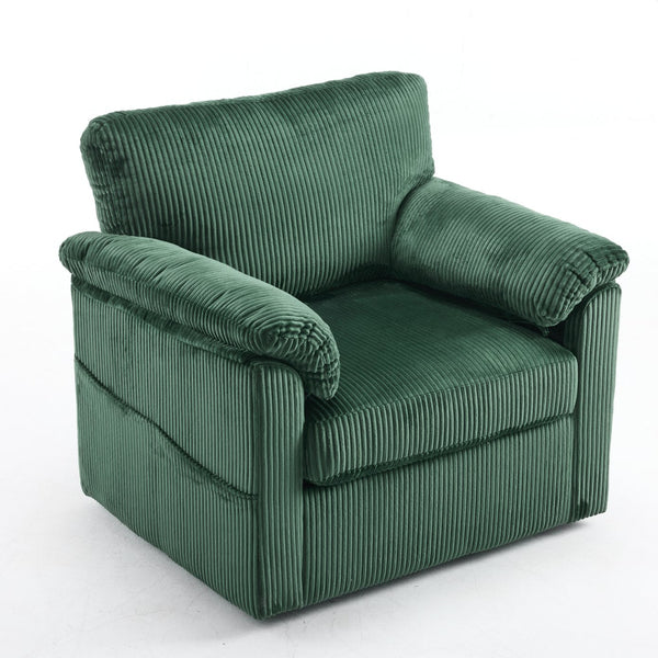 English Elm 33 Inch Oversized Swivel Corduroy Lounge Chair with Plush Chenille Cushioning and Support Springs Green W1829P265011