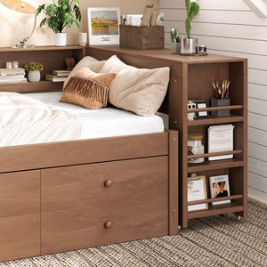 English Elm Twin Daybed Pine Frame with Trundle Desk Hutch Shelves and Storage for Kids Rooms Brown W1580S00459