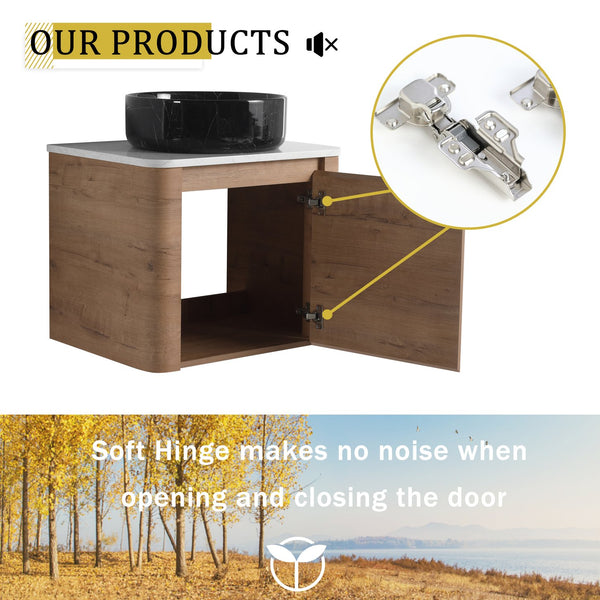 English Elm 24'' Wall-Mounted Bathroom Vanity With Ceramic Sink, Soft-Close Door & Space-Saving Design For Style W999S00396