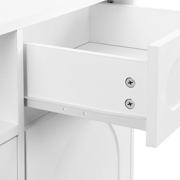 English Elm ON-TREND Elegant Arched Shoe Cabinet with Drawer and Adjustable Shelves, Stable Storage Sideboard for Entryway White WF321210AAK