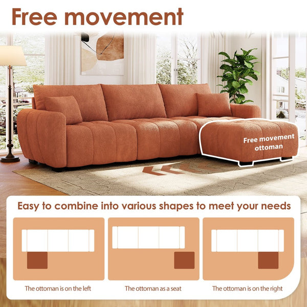 English Elm [video] Boucle Modular L-shaped Sectional with Ottoman Pull-line Cushions Living Room N723S1008G