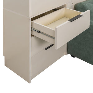 English Elm Queen Murphy Wall Bed Hydraulic Lift Velvet Sofa Built-in Shelves Led Studio Unit Cream LP000392AAA