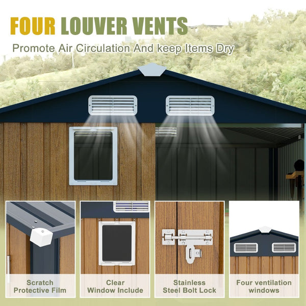 English Elm 6x8ft Outdoor Steel Storage Shed Lockable Vented Galvanized Metal Garden Backyard Tool Unit Yellow W1598P361332