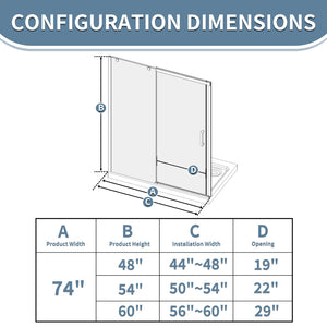 English Elm 44--48" Sliding Tempered Glass Shower Door Brushed Nickel Frameless Spa Bath W637P382565