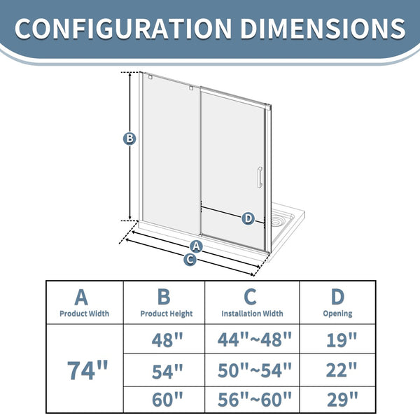 English Elm 44--48" Sliding Tempered Glass Shower Door Brushed Nickel Frameless Spa Bath W637P382565