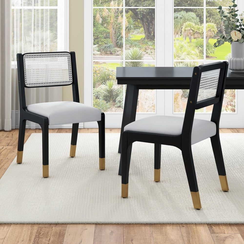 English Elm Wood Dining Chairs Set Of 2 - Modern Farmhouse Design With Plush Beige Linen And Sturdy Frame N842P300886D-GIGA