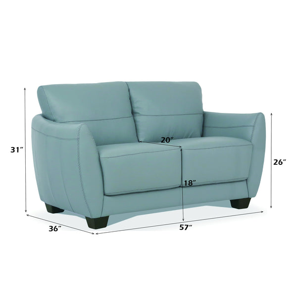 English Elm Valeria Light Blue Watery Leather Loveseat — Italian-Made, Flared Arms, Dark Walnut Legs, Tight Seat B2726P342513