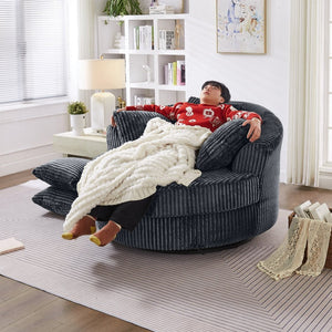 English Elm 360° 360 Swivel Round Lounge Chair Corduroy Upholstered Sculptural Seat with Removable Pillows Gray W3705S00039