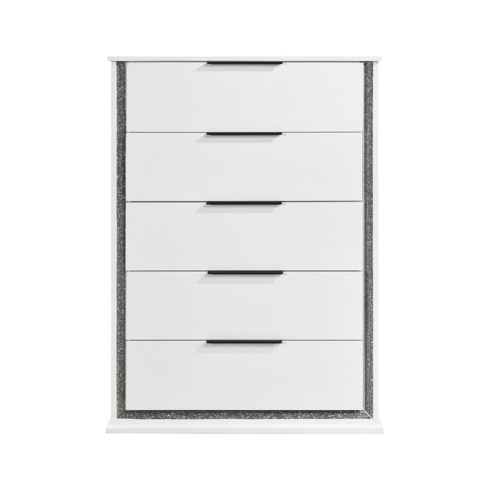 English Elm Contemporary Glam White Vertical Dresser with Led Lighting and Silver Trim for Bedroom B011P458601