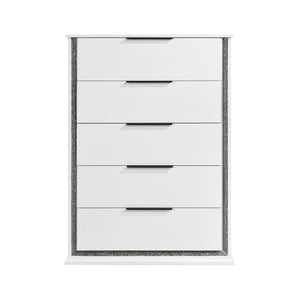 English Elm Contemporary Glam White Vertical Dresser with Led Lighting and Silver Trim for Bedroom B011P458601