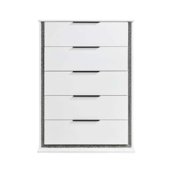 English Elm Contemporary Glam White Vertical Dresser with Led Lighting and Silver Trim for Bedroom B011P458601