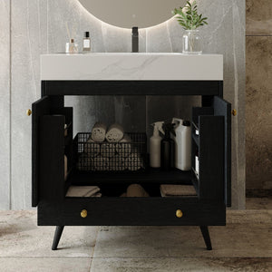 English Elm Contemporary Freestanding Bathroom Vanity Sintered Stone Top Ceramic Sink Steel Legs W3136S00062