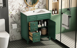 English Elm 30" Bathroom Vanity with Sink — Freestanding Modern Cabinet with Soft-Close Door, 2 Deep Drawers, Durable Basin Green N710P288938F