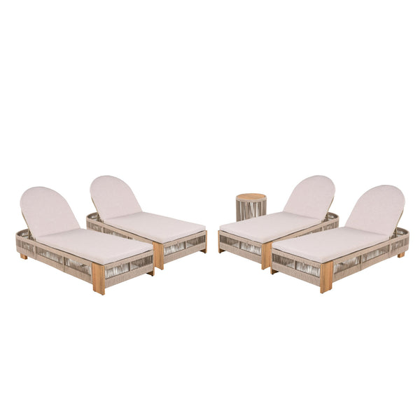English Elm Christopher Knight Home® - Outdoor Rope Chaise Lounge Set with Adjustable Backrests, All-Weather Acacia Frame and Quick-Dry Cushions Beige N770S995B96B33B