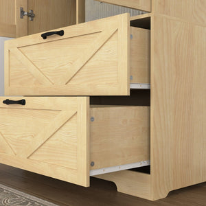 English Elm 2 Door Wardrobe Closet with Full Length Mirror Motion Light Hanging Rod and Drawers Natural W409P266780