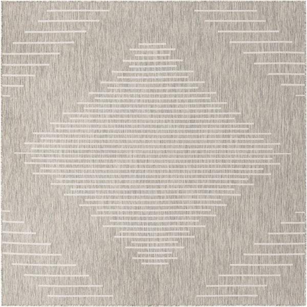 Unique Loom Outdoor Modern Tambor Machine Made Lines Rug Gray, Ivory 7' 1" x 7' 1"
