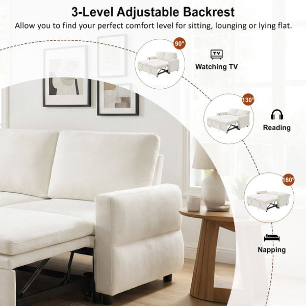 English Elm Convertible Chenille Sleeper Loveseat with Usb Ports and Reclining Backrest for Small Spaces Beige N719P390439A