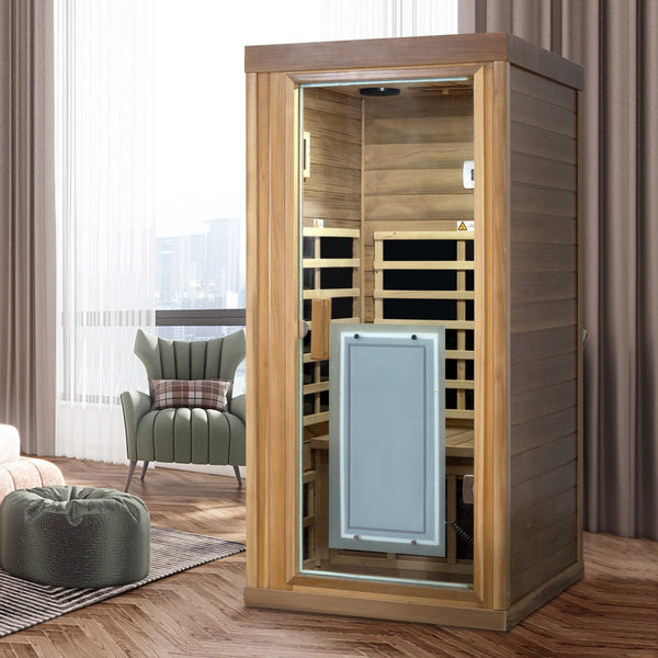English Elm One Person Far Infrared Cedar Indoor Sauna with Glass Door and Bluetooth Audio W632S00015