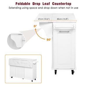 English Elm K&K Vintage Convex Kitchen Island Cart with Faux Marble Top, Tilt Trash, Pull-Out Organizer, Wheels White N707P299008W