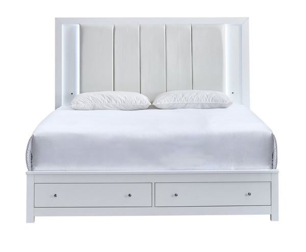 English Elm Burlington Faux Leather Queen Platform Bed with Led Backlit Headboard and Storage Drawers B078S00672