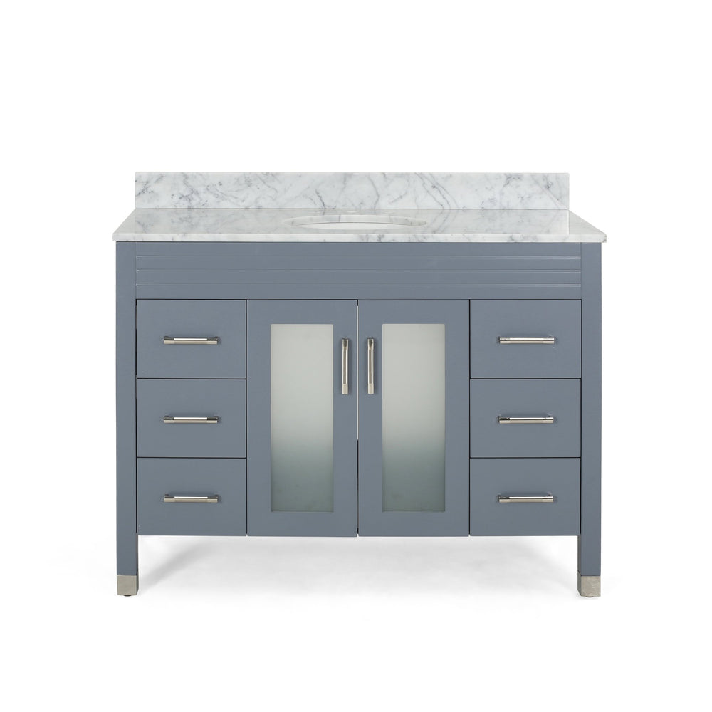 English Elm Christopher Knight Home® - 48'' Cabinet Grey Acacia Wood 48” Vanity with Frosted Glass Doors, 6 Soft-Close Drawers, No Top (96) 65596.00GRY