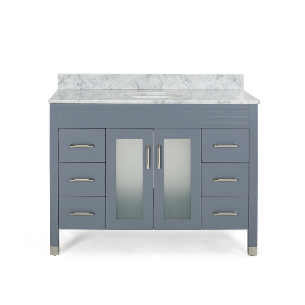English Elm Christopher Knight Home® - 48'' Cabinet Grey Acacia Wood 48” Vanity with Frosted Glass Doors, 6 Soft-Close Drawers, No Top (96) 65596.00GRY