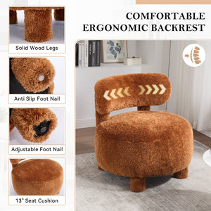 English Elm 063-Fur Plush Armless Accent Chair with 13" Thick Cushion, Curved Wingback & Solid Wood Legs for Cozy Reading Nooks khaki W527P308810