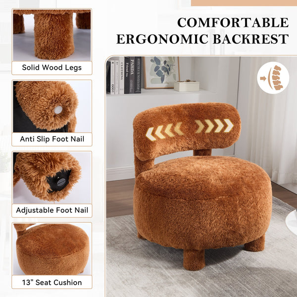 English Elm 063-Fur Plush Armless Accent Chair with 13" Thick Cushion, Curved Wingback & Solid Wood Legs for Cozy Reading Nooks khaki W527P308810