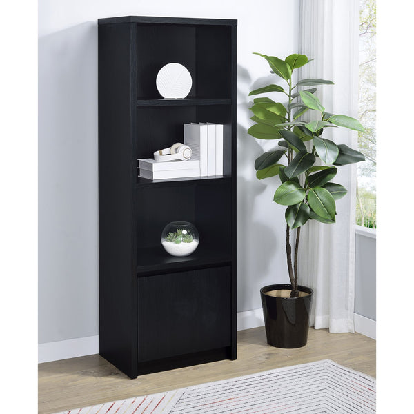 English Elm Sloat Slim Black 3-Shelf Media Tower with Cabinet — Vertical Entertainment Pier for Organized Living B062P375569
