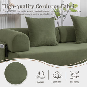 English Elm UNITED modular foldable sofa with metal frame, corduroy upholstery, side pocket & quick assembly convenience Green W1568P374077