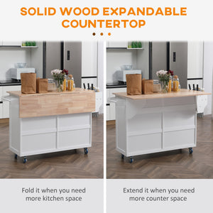 English Elm Homcom Versatile Rolling Kitchen Island With Drop Leaf Bar, Ample Storage, Spice Rack, White Finish W2225S00061